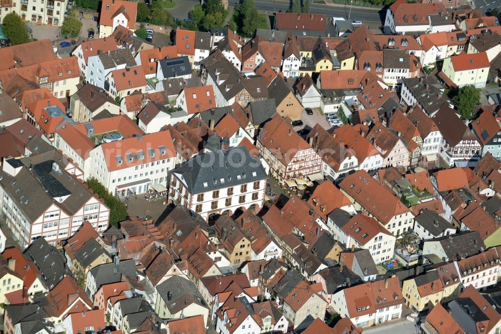 Lohr am Main from the bird's eye view: Town Hall building of the City Council at the market downtown in Lohr am Main in the state Bavaria