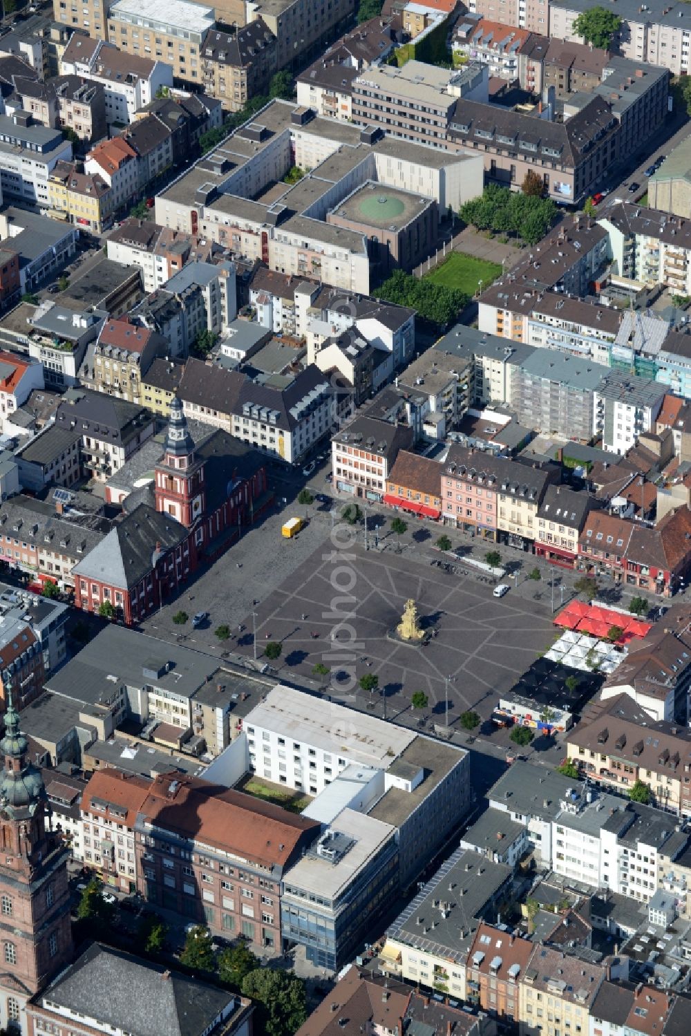 Mannheim from above - Town Hall building of the City Council at the market downtown in Mannheim in the state Baden-Wuerttemberg