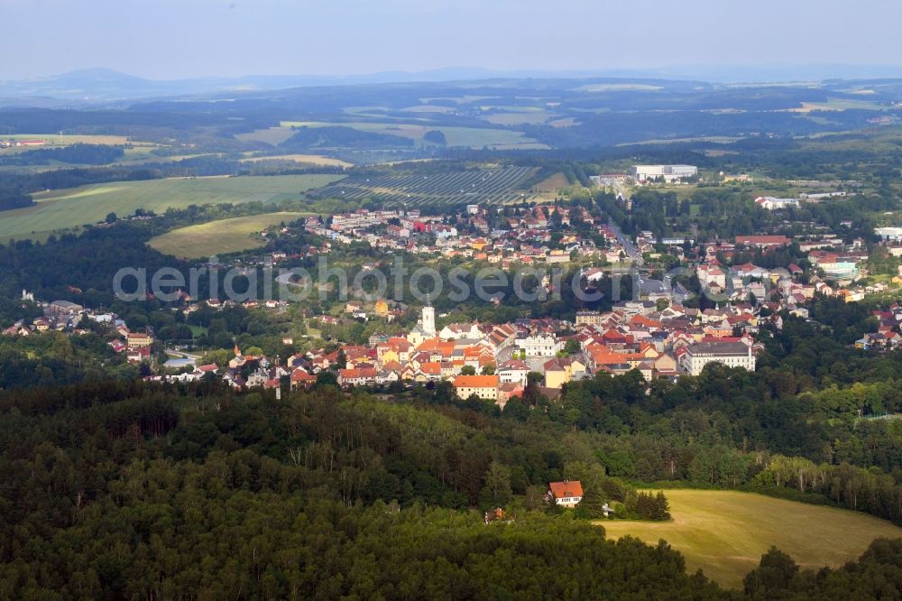 Aerial image Stribro - Mies - Town Hall building of the City Council at the market downtown in Stribro - Mies in Plzensky kraj - Pilsner Region - Boehmen, Czech Republic