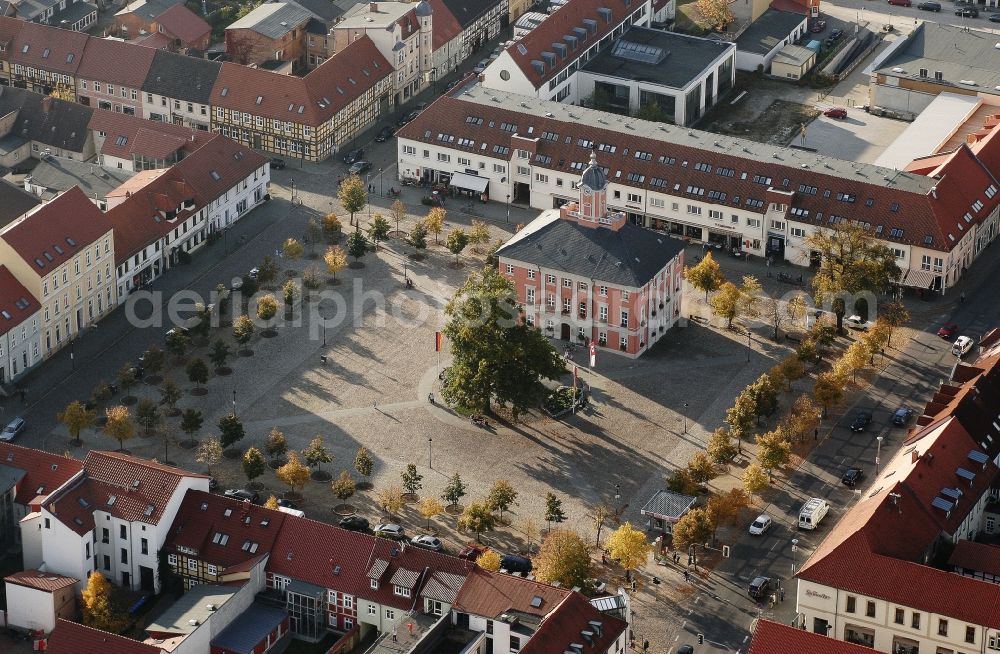 Templin from the bird's eye view: Town Hall building of the City Council at the market downtown in Templin in the state Brandenburg, Germany