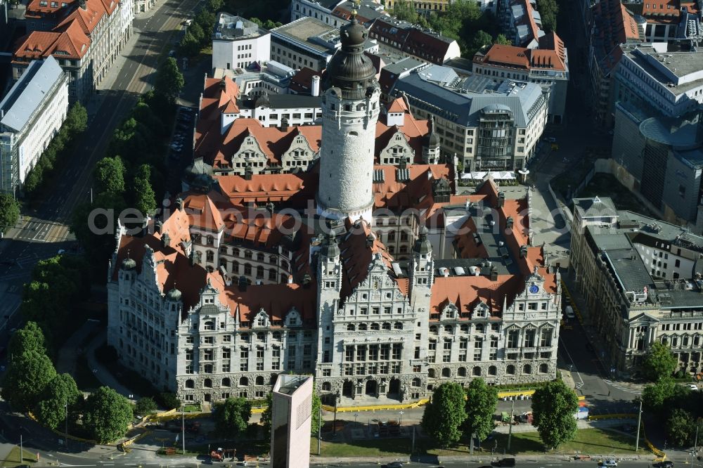 Leipzig from above - Town Hall building of the city administration on Martin-Luther-Ring in Leipzig in the state Saxony