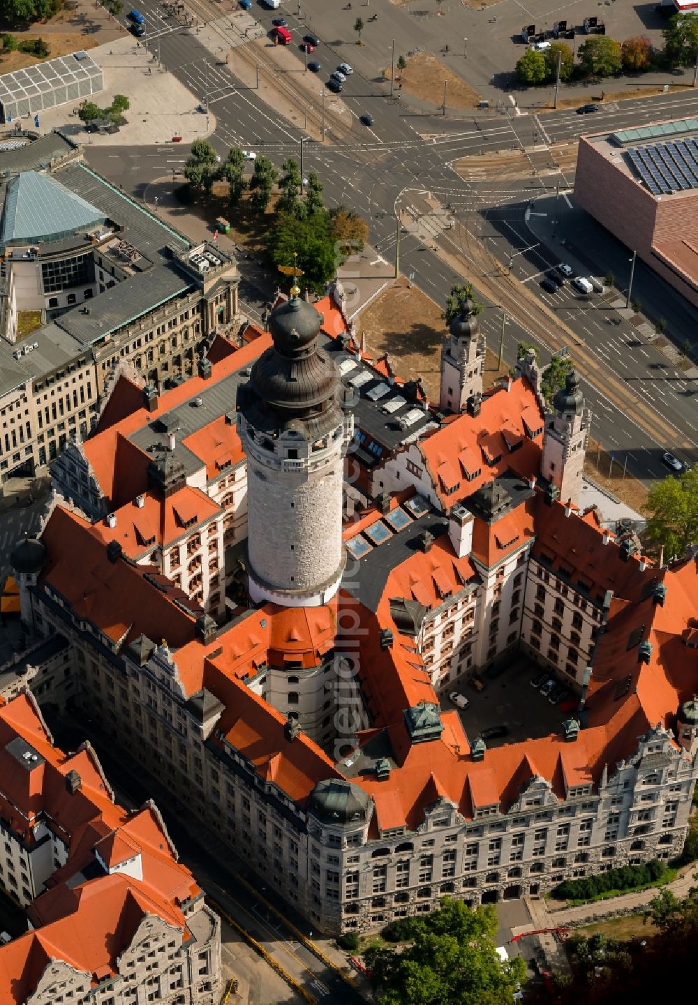 Leipzig from the bird's eye view: Town Hall building of the city administration on Martin-Luther-Ring in Leipzig in the state Saxony