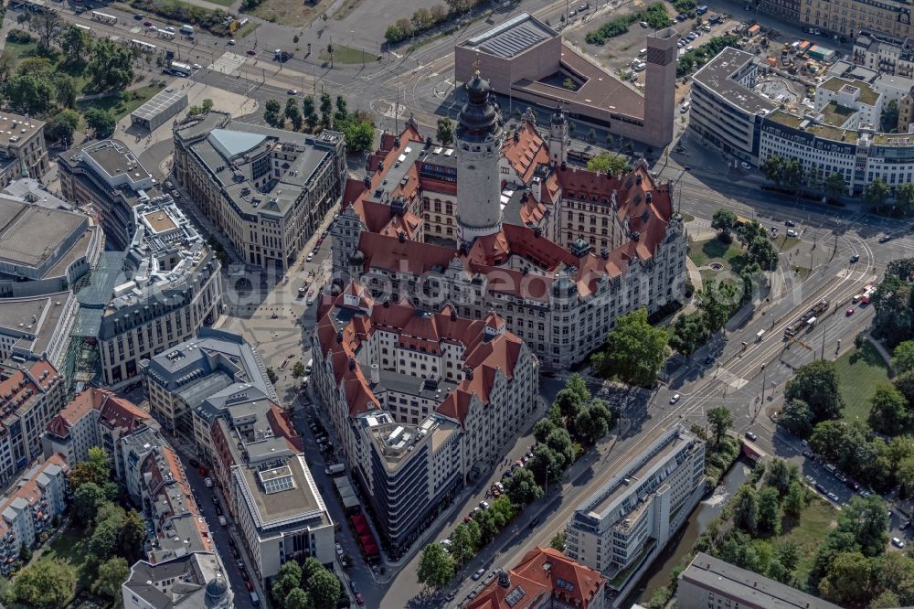 Leipzig from above - Town Hall building of the city administration on Martin-Luther-Ring in Leipzig in the state Saxony