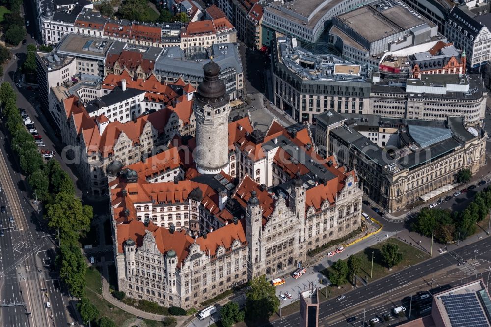 Leipzig from above - Town Hall building of the city administration on Martin-Luther-Ring in Leipzig in the state Saxony