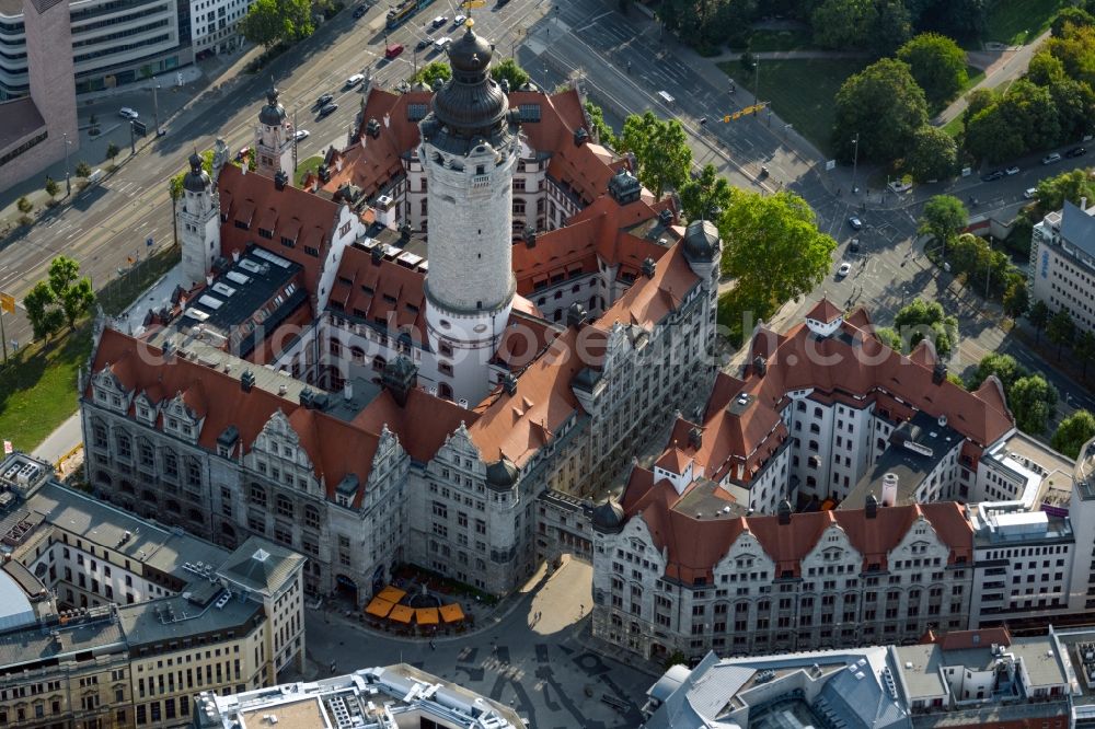 Leipzig from above - Town Hall building of the city administration on Martin-Luther-Ring in Leipzig in the state Saxony