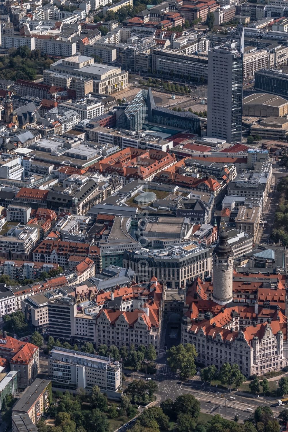 Aerial photograph Leipzig - Town Hall building of the city administration on Martin-Luther-Ring in Leipzig in the state Saxony