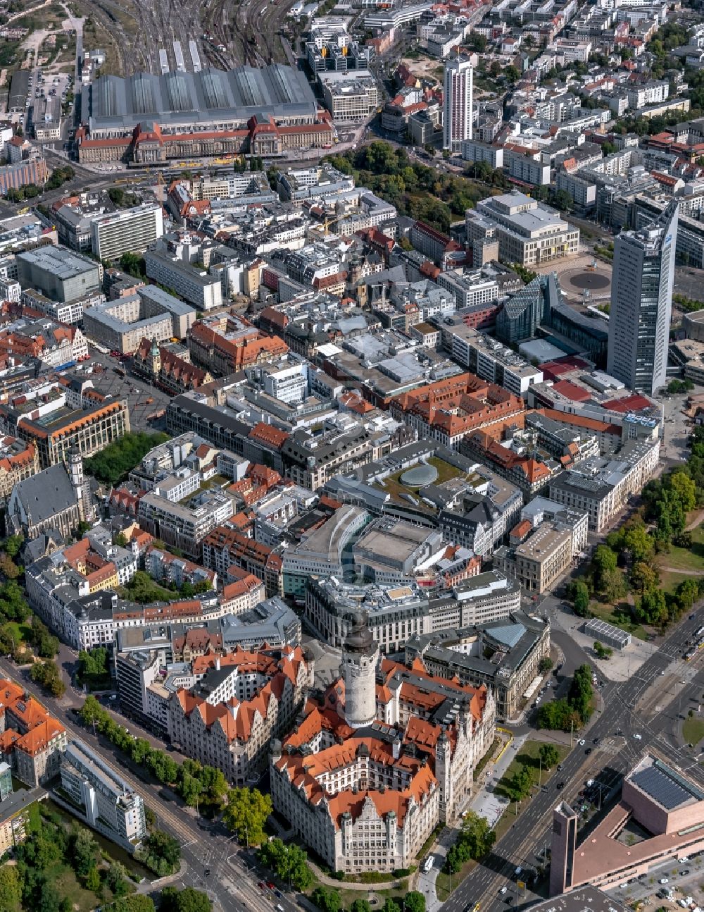 Aerial image Leipzig - Town Hall building of the city administration on Martin-Luther-Ring in Leipzig in the state Saxony