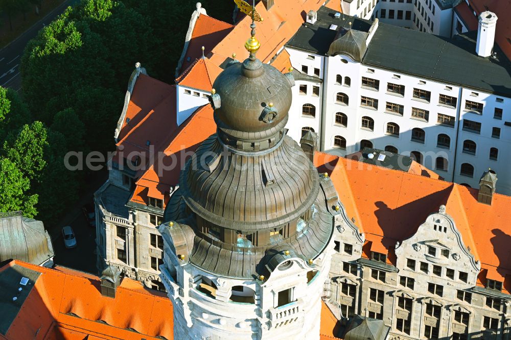 Leipzig from the bird's eye view: Tower cupola on the building of the town hall of the city administration on Martin-Luther-Ring in the district Zentrum in Leipzig in the federal state of Saxony