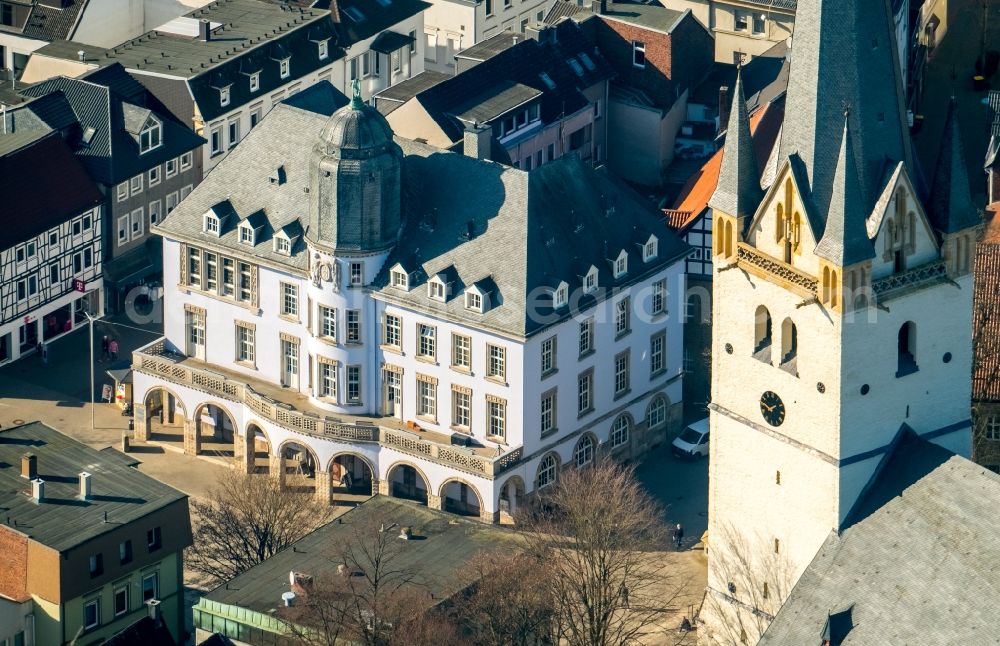 Menden (Sauerland) from above - Town Hall building of the city administration in Menden (Sauerland) in the state North Rhine-Westphalia