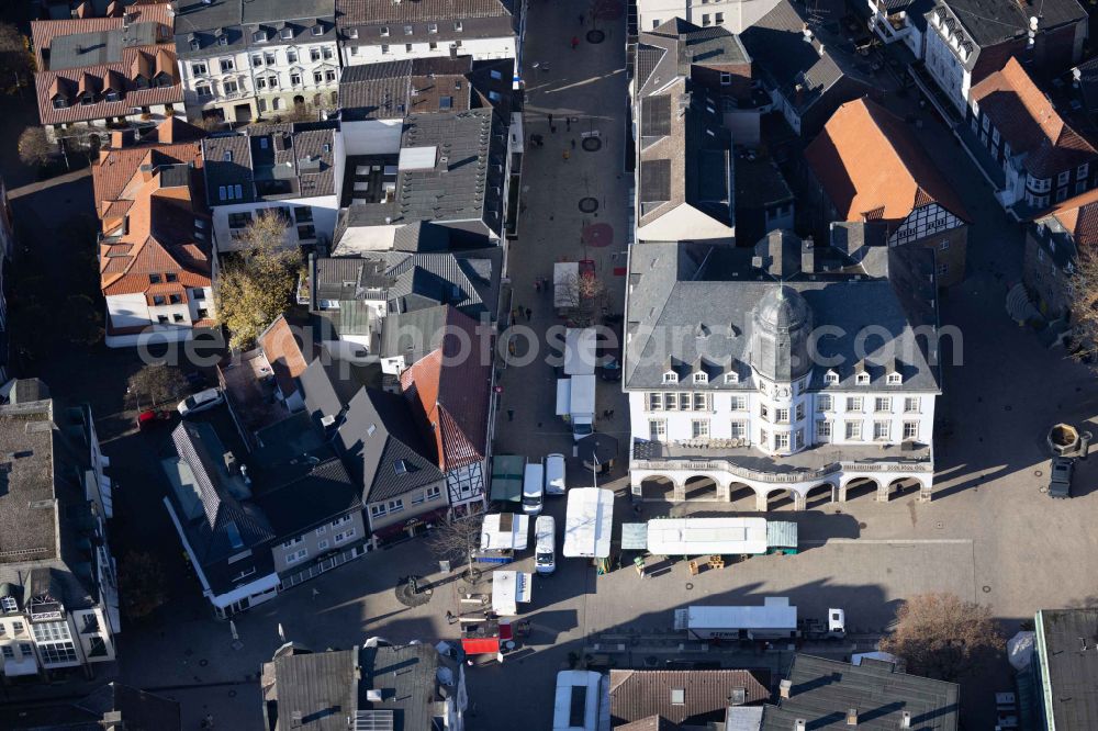 Menden (Sauerland) from above - Town Hall building of the city administration in Menden (Sauerland) in the state North Rhine-Westphalia