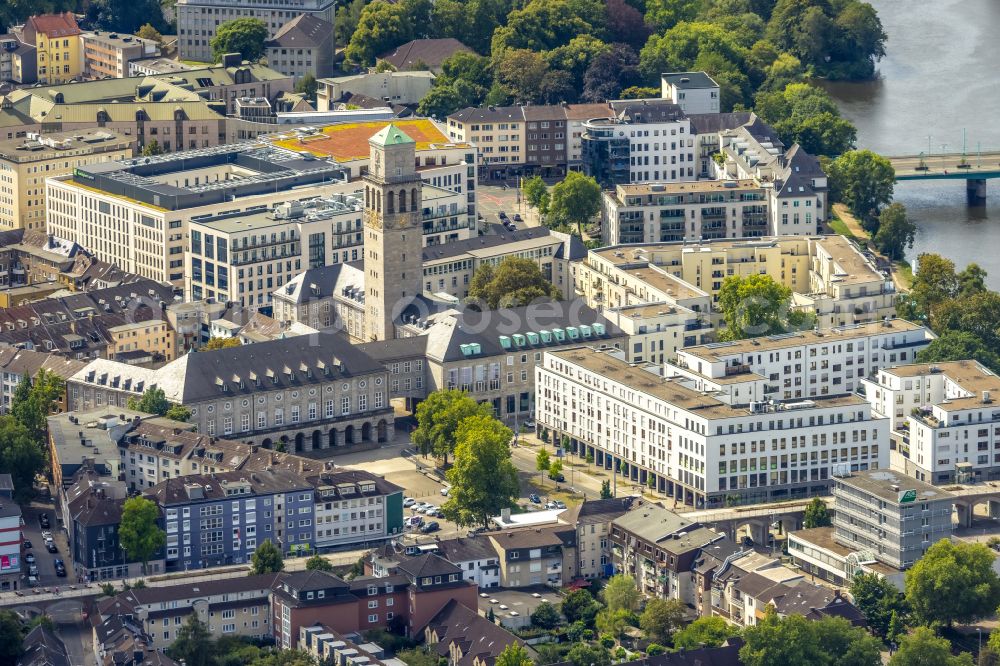 Mülheim an der Ruhr from above - Town Hall building of the city administration in Muelheim on the Ruhr at Ruhrgebiet in the state North Rhine-Westphalia, Germany