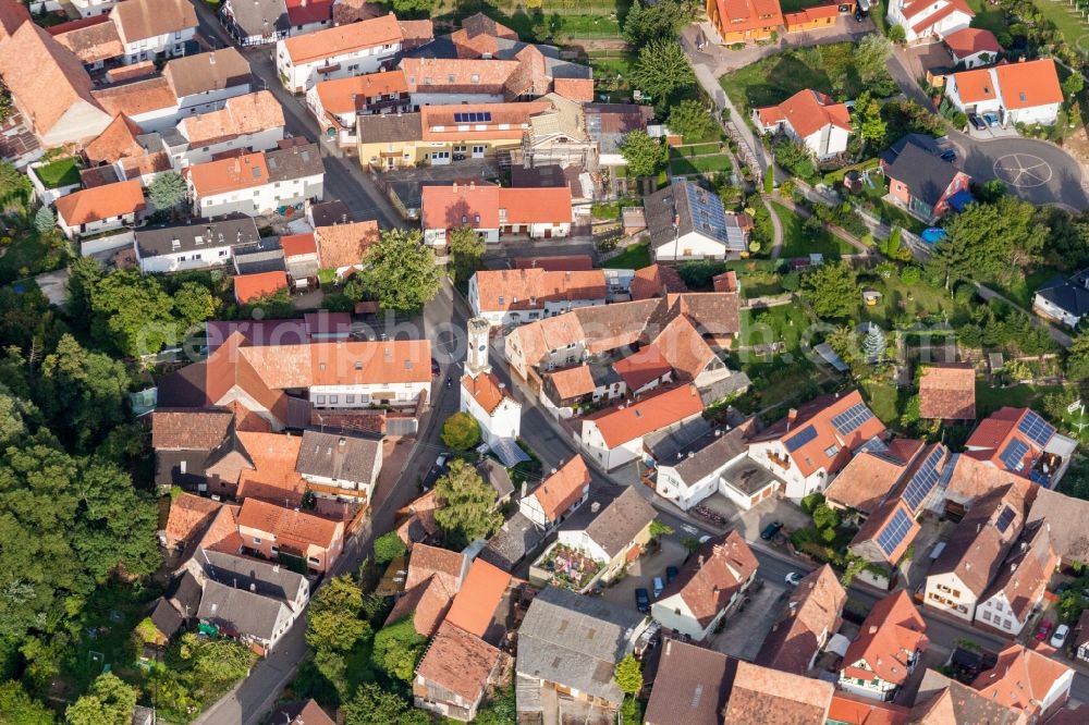 Oberhausen from above - Town Hall building of the city administration in Oberhausen in the state Rhineland-Palatinate, Germany