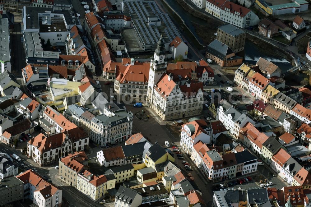 Döbeln from above - Town Hall building of the city administration am Obermarkt in Doebeln in the state Saxony