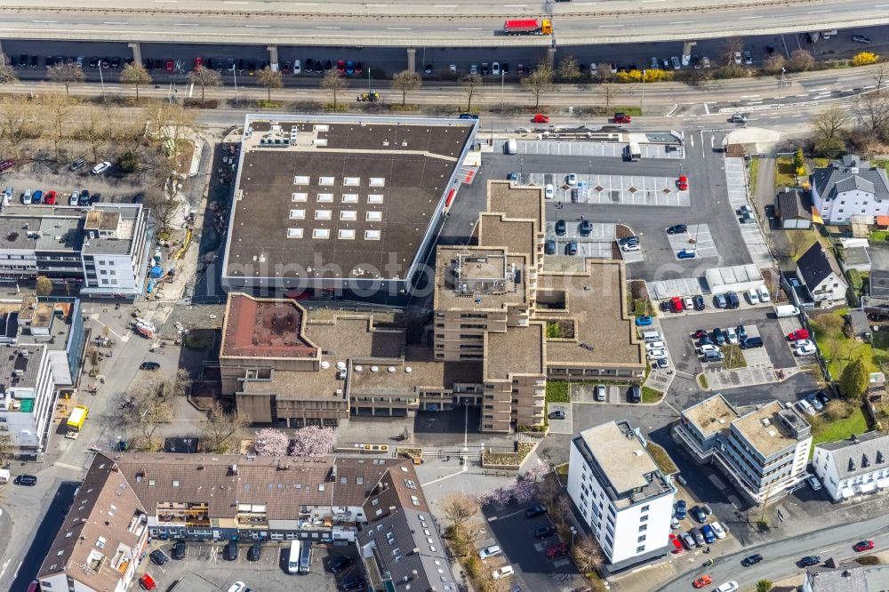 Siegen from the bird's eye view: Town Hall building of the city administration in the district Geisweid in Siegen on Siegerland in the state North Rhine-Westphalia, Germany