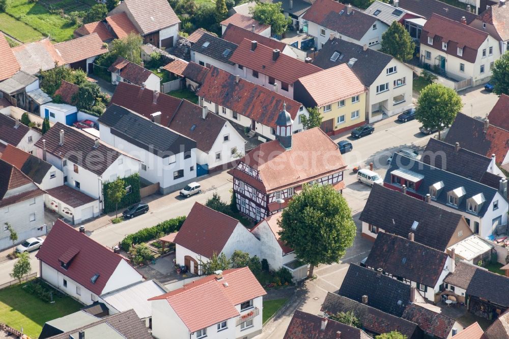 Aerial image Eggenstein-Leopoldshafen - Town Hall building of the city administration in the district Leopoldshafen in Eggenstein-Leopoldshafen in the state Baden-Wuerttemberg, Germany