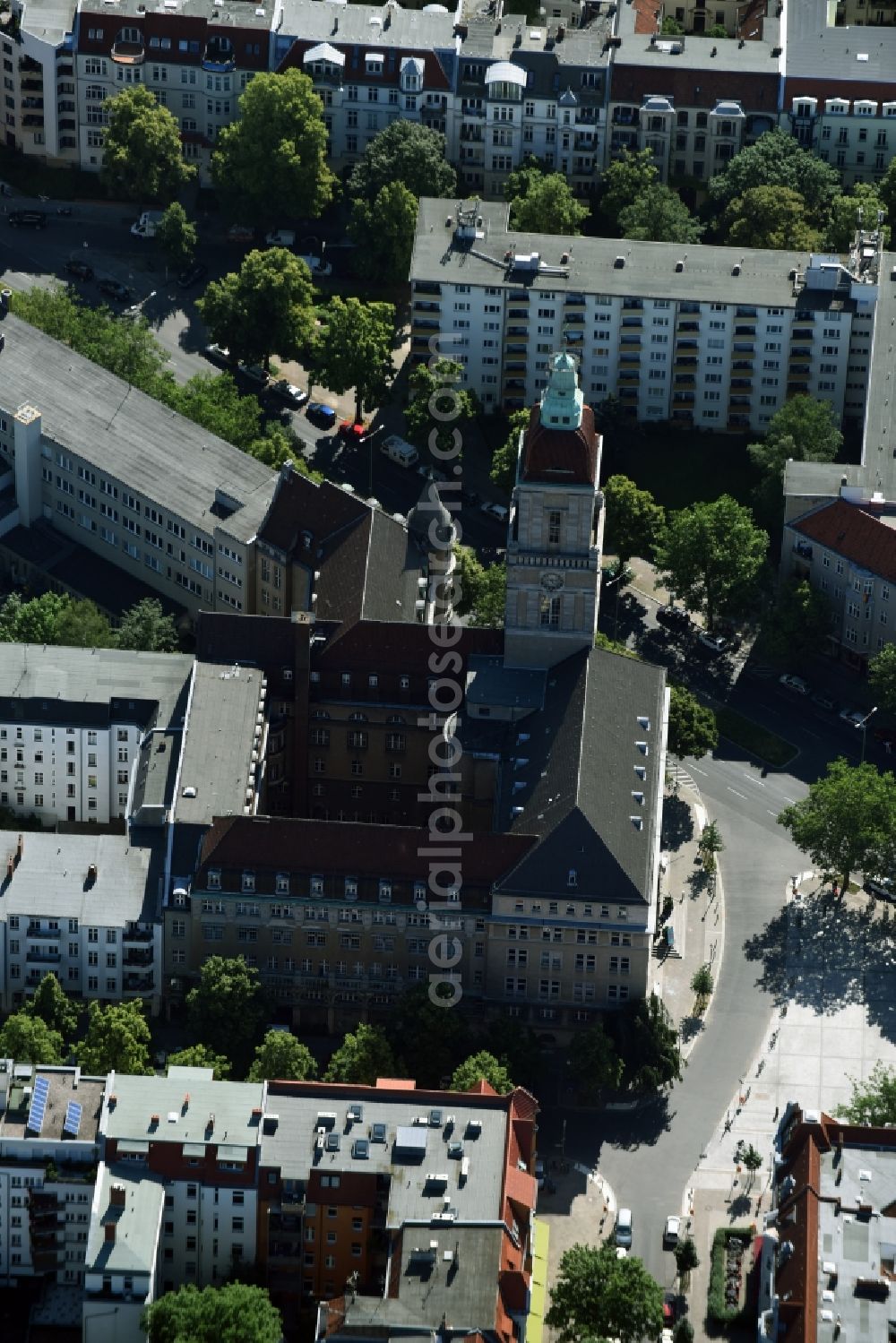 Berlin from above - Town Hall building of the city administration Rathaus Friedenau am Breslauer Platz in Berlin