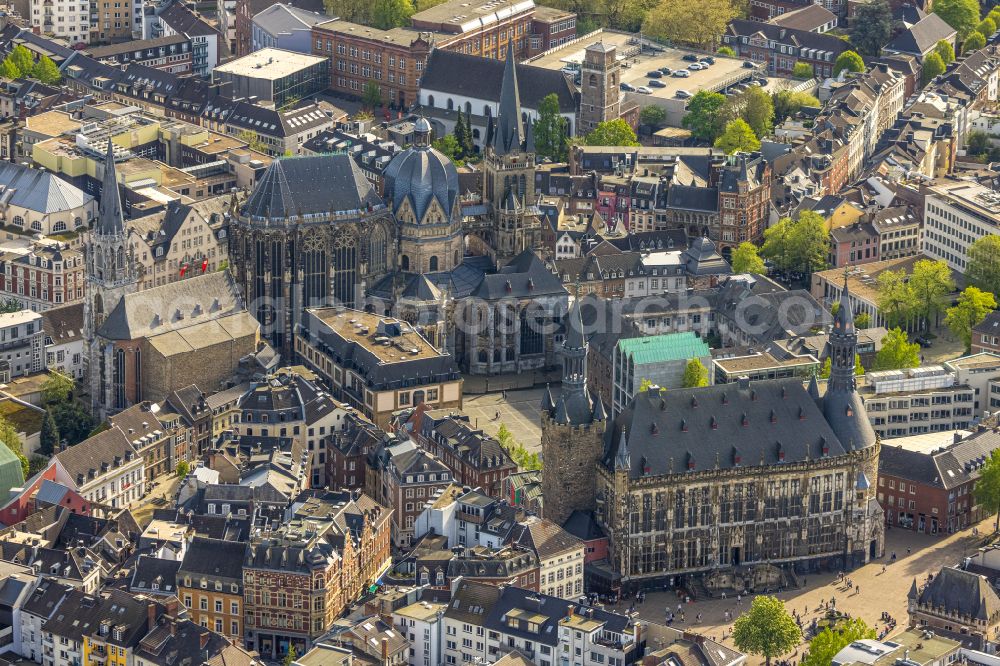 Aachen from the bird's eye view: Town Hall building of the City Council at the market downtown in the district Aachen-Mitte in Aachen in the state North Rhine-Westphalia, Germany