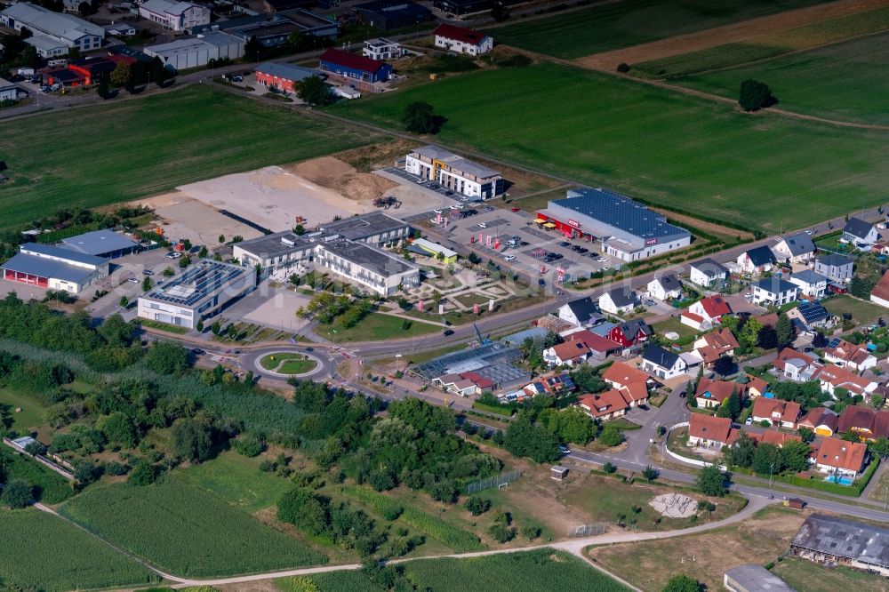 Rheinhausen from above - Town Hall building of the city administration in Rheinhausen in the state Baden-Wurttemberg, Germany