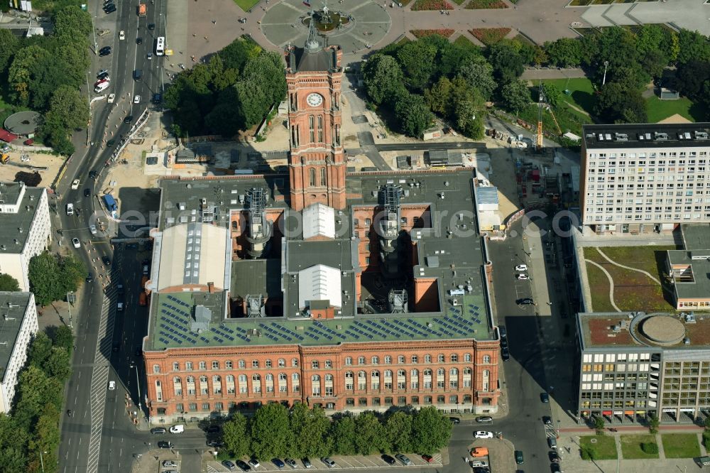 Berlin from above - Town Hall building of the city administration Rotes Rathaus on Rathausstrasse in the district Mitte in Berlin, Germany