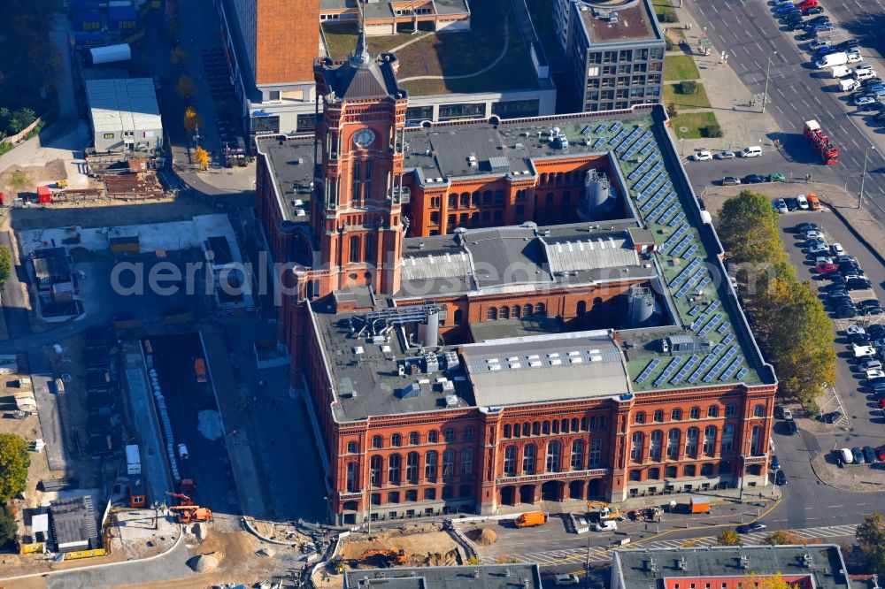 Berlin from above - Town Hall building of the city administration Rotes Rathaus on Rathausstrasse in the district Mitte in Berlin, Germany