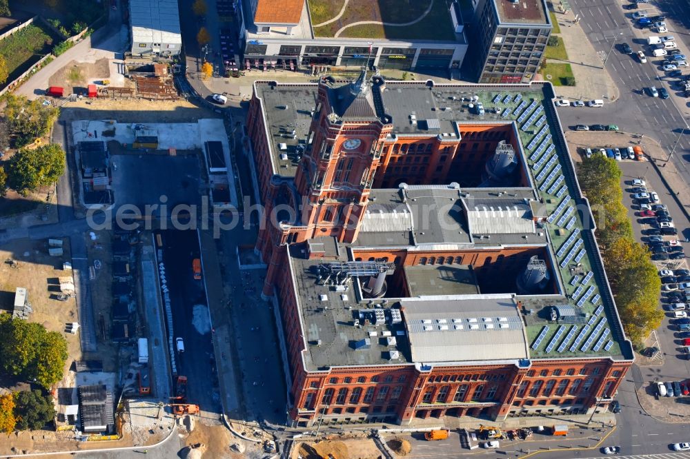 Berlin from the bird's eye view: Town Hall building of the city administration Rotes Rathaus on Rathausstrasse in the district Mitte in Berlin, Germany