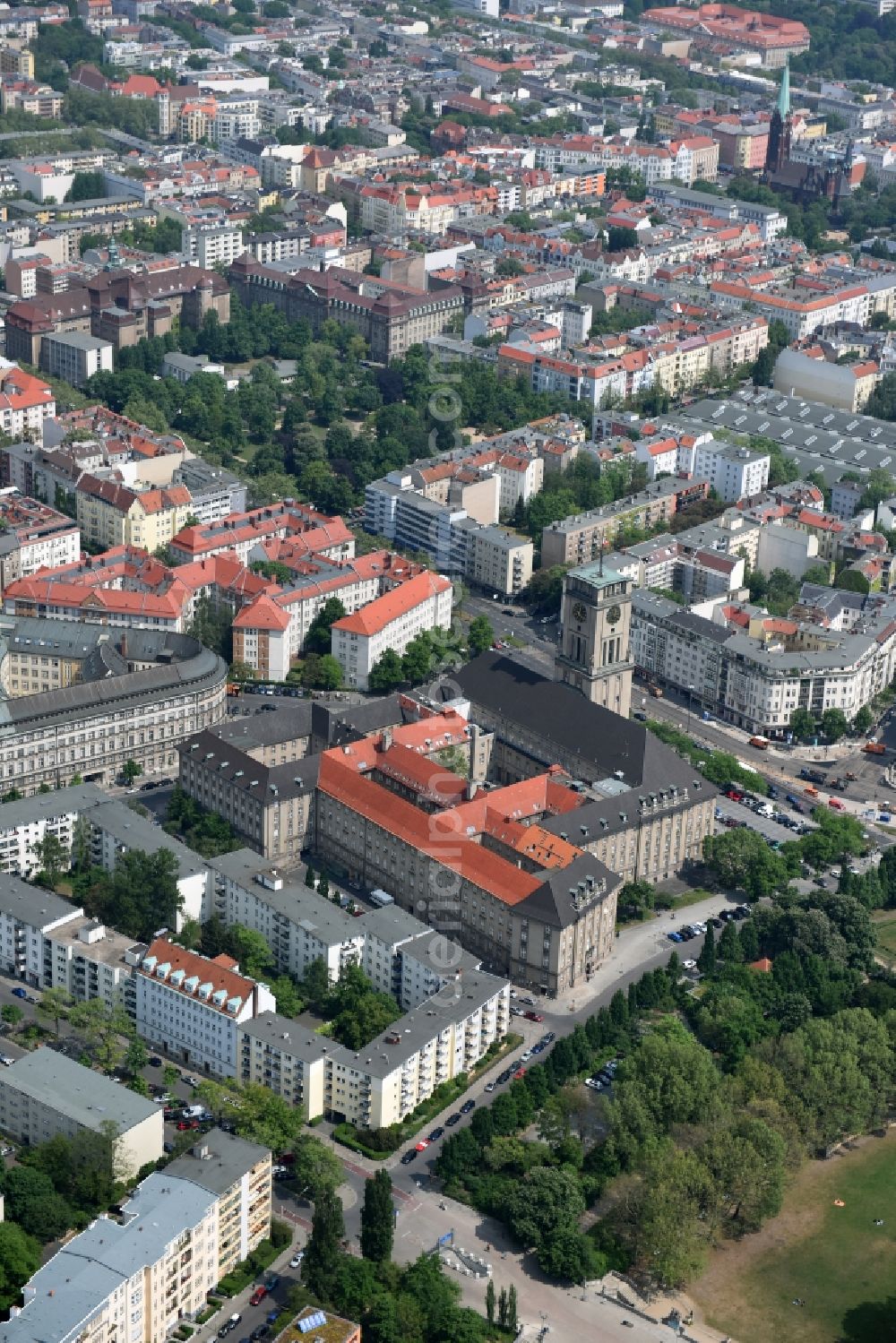 Berlin from above - Town Hall building of the city administration Schoeneberg at the John-F.-Kennedy-Platz in Berlin, Germany