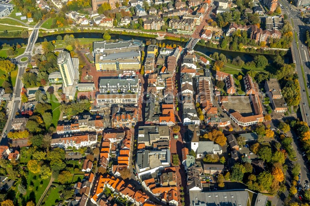 Lünen from above - Town Hall building of the city administration Stadt Luenen on Willy-Brandt-Platz in Luenen in the state North Rhine-Westphalia, Germany