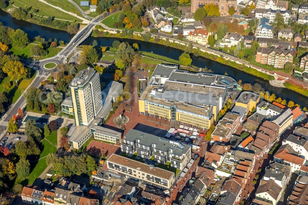 Aerial photograph Lünen - Town Hall building of the city administration Stadt Luenen on Willy-Brandt-Platz in Luenen in the state North Rhine-Westphalia, Germany