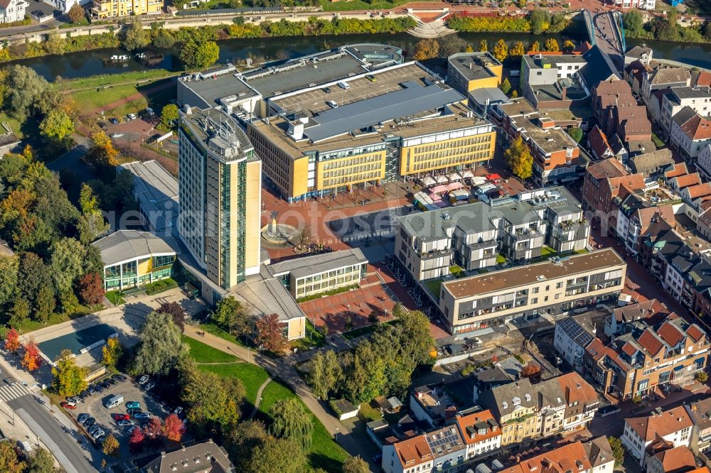 Lünen from the bird's eye view: Town Hall building of the city administration Stadt Luenen on Willy-Brandt-Platz in Luenen in the state North Rhine-Westphalia, Germany