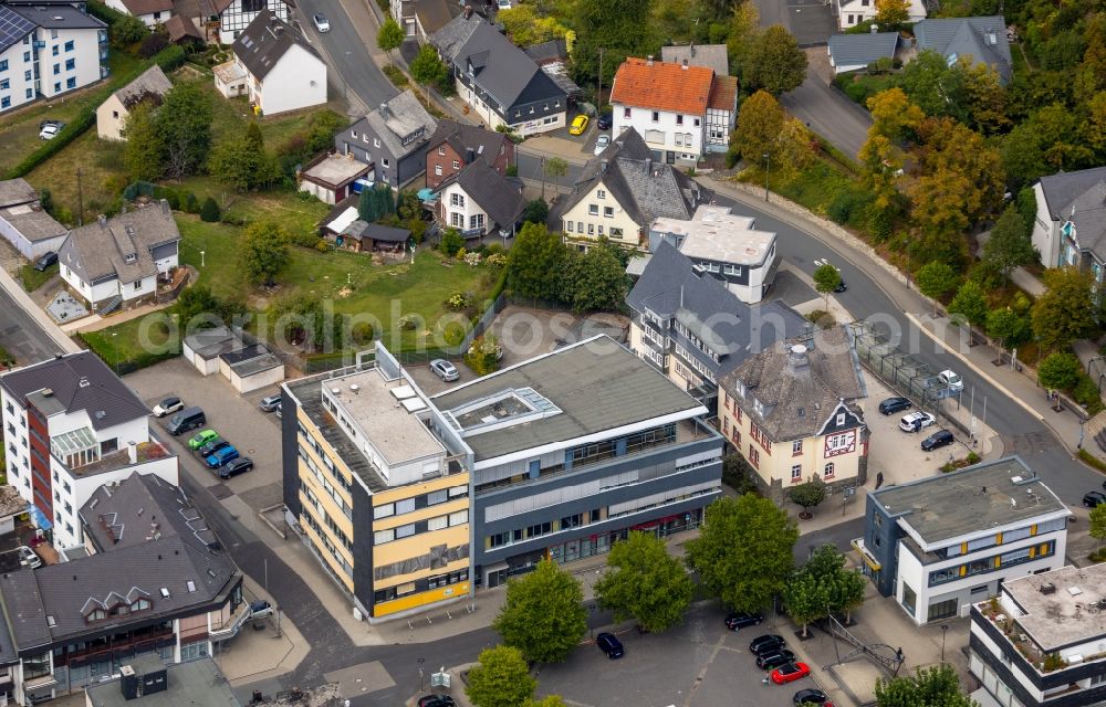 Netphen from above - Town Hall building of the city administration Stadt Netphen in Netphen in the state North Rhine-Westphalia, Germany