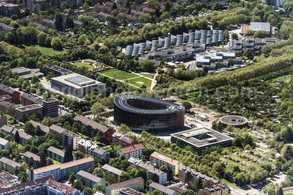 Aerial photograph Freiburg im Breisgau - Town Hall building of the city administration in Stuehlinger on Fehrenbachallee in Freiburg im Breisgau in the state Baden-Wuerttemberg, Germany