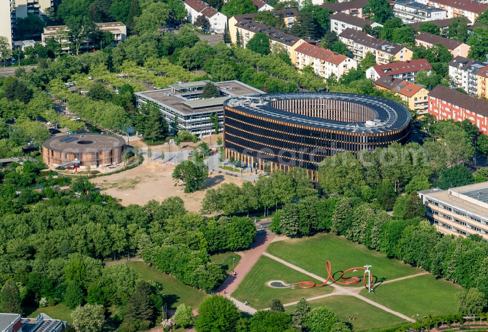 Aerial image Freiburg im Breisgau - Town Hall building of the city administration in Stuehlinger on Fehrenbachallee in Freiburg im Breisgau in the state Baden-Wuerttemberg, Germany