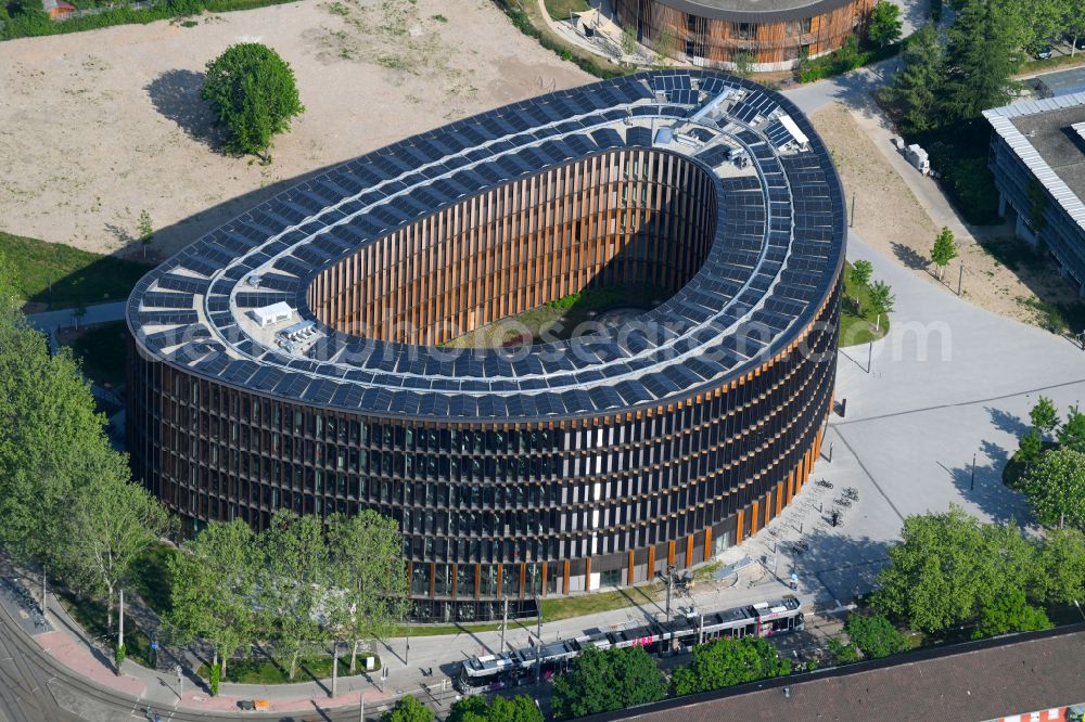 Freiburg im Breisgau from above - Town Hall building of the city administration in Stuehlinger on Fehrenbachallee in Freiburg im Breisgau in the state Baden-Wuerttemberg, Germany