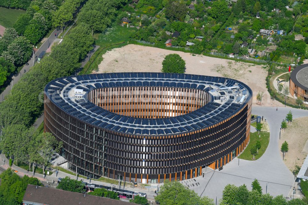 Aerial image Freiburg im Breisgau - Town Hall building of the city administration in Stuehlinger on Fehrenbachallee in Freiburg im Breisgau in the state Baden-Wuerttemberg, Germany