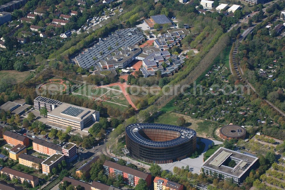 Freiburg im Breisgau from the bird's eye view: Town Hall building of the city administration in Stuehlinger on Fehrenbachallee in Freiburg im Breisgau in the state Baden-Wurttemberg, Germany