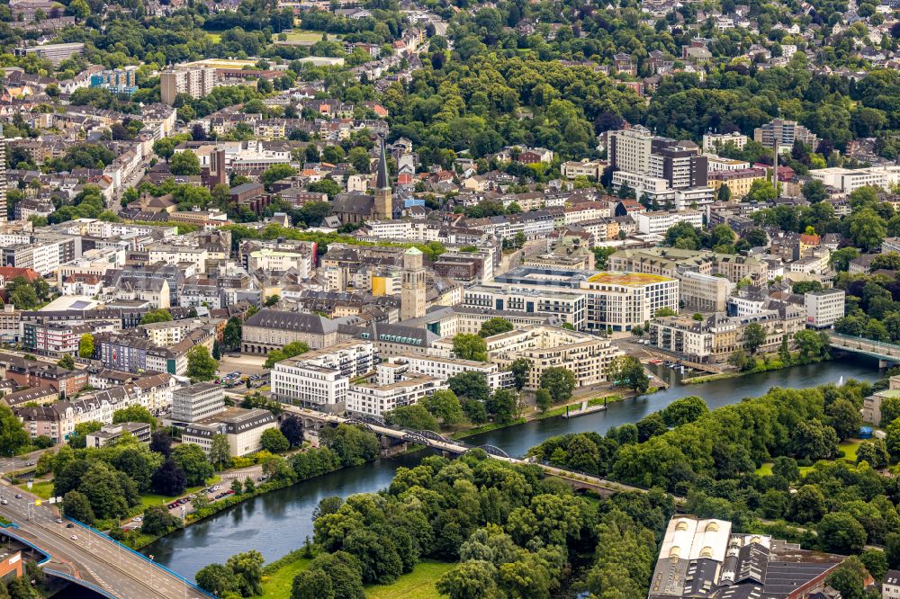 Mülheim an der Ruhr from above - Town Hall building of the city administration in Muelheim on the Ruhr in the state North Rhine-Westphalia