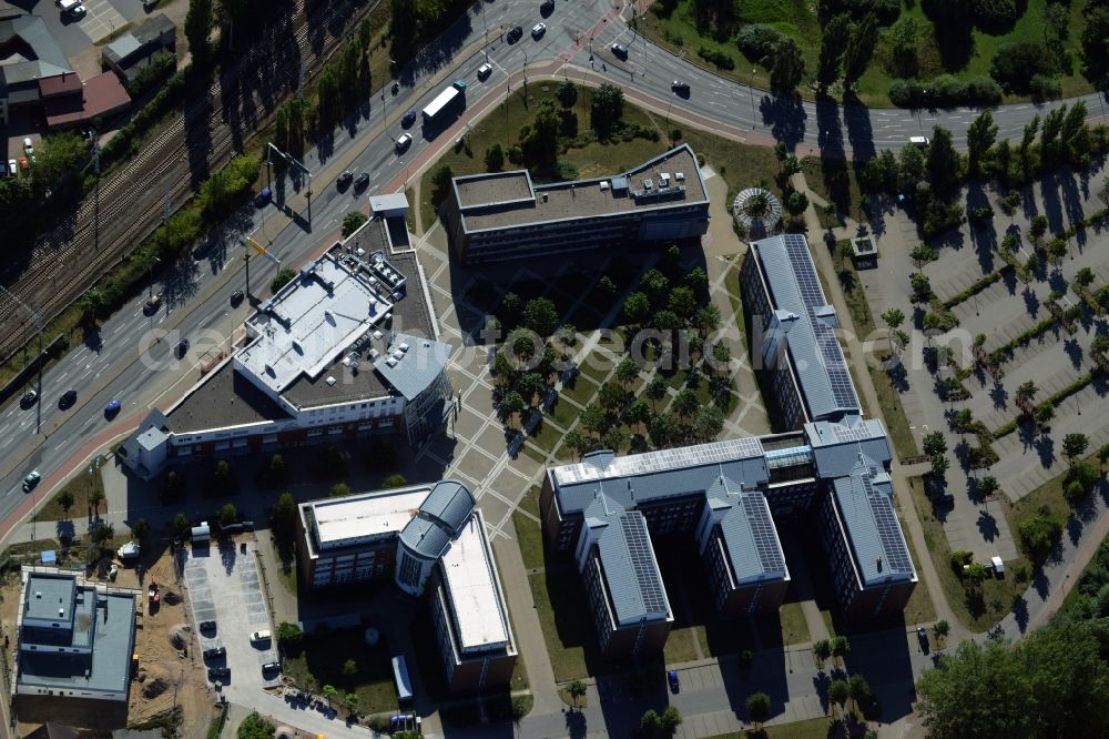 Waren (Müritz) from above - Town Hall building of the city administration in Waren (Mueritz) in the state Mecklenburg - Western Pomerania