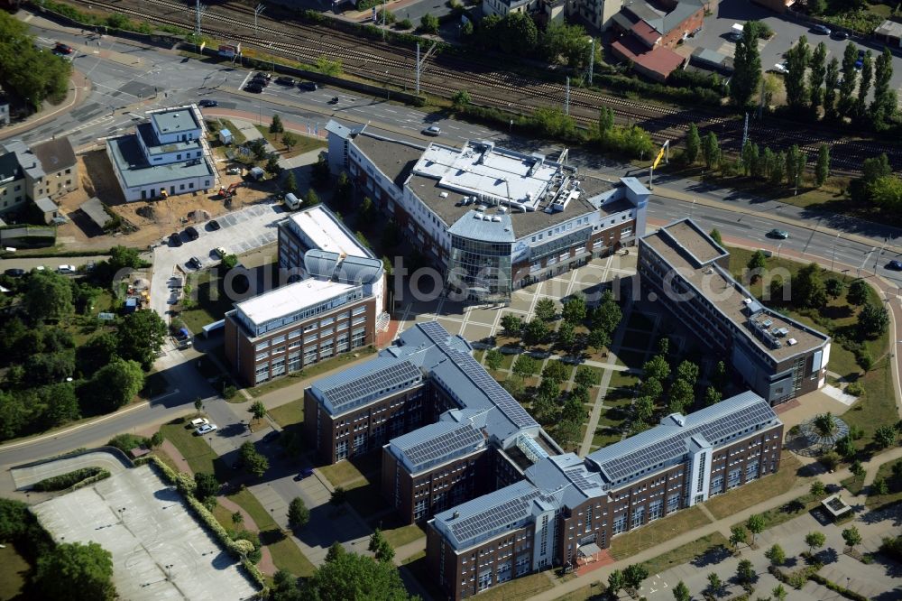 Waren (Müritz) from above - Town Hall building of the city administration in Waren (Mueritz) in the state Mecklenburg - Western Pomerania