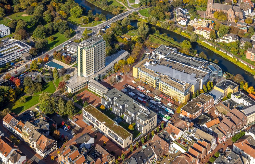 Aerial photograph Lünen - Town Hall building of the City Council at the market downtown in Luenen in the state North Rhine-Westphalia, Germany