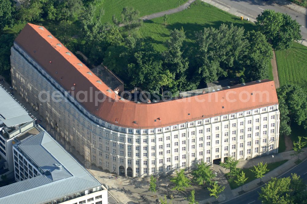 Aerial image Dresden - City administration building Stadthaus on Hertha-Lindner-Strasse - Theaterstrasse in Dresden in the federal state of Saxony, Germany