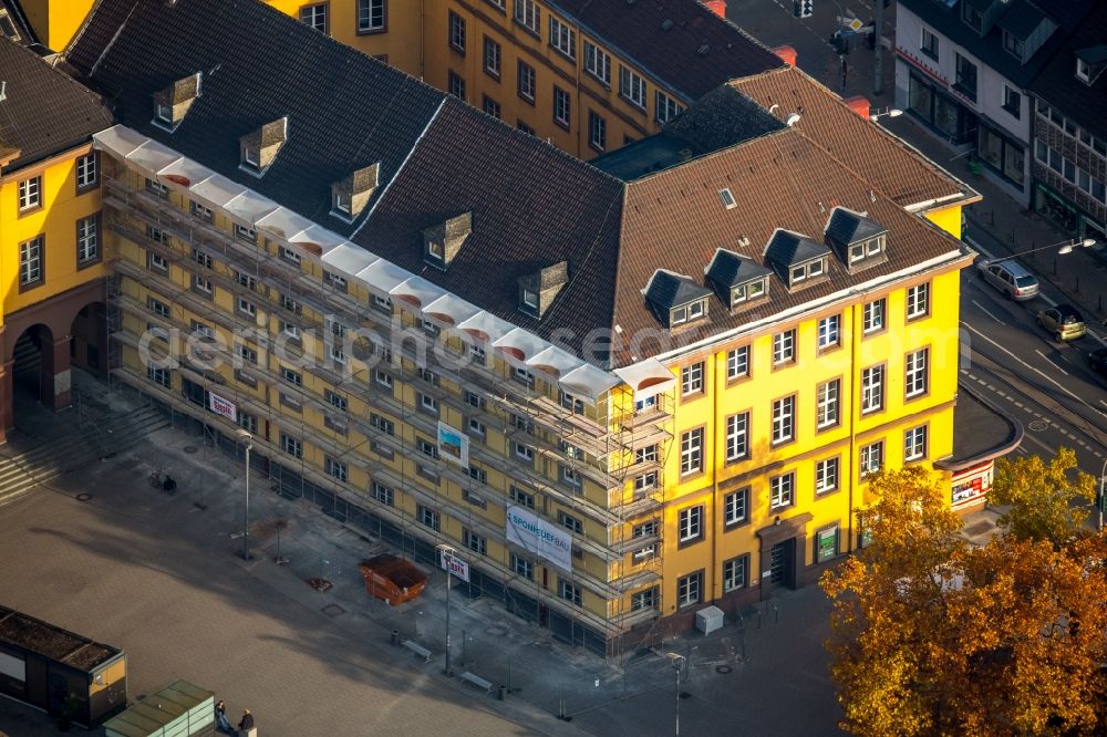 Witten from above - Town Hall building of the city administration in Witten in the state of North Rhine-Westphalia. The yellow building with its tower is located in the historic town center of Witten