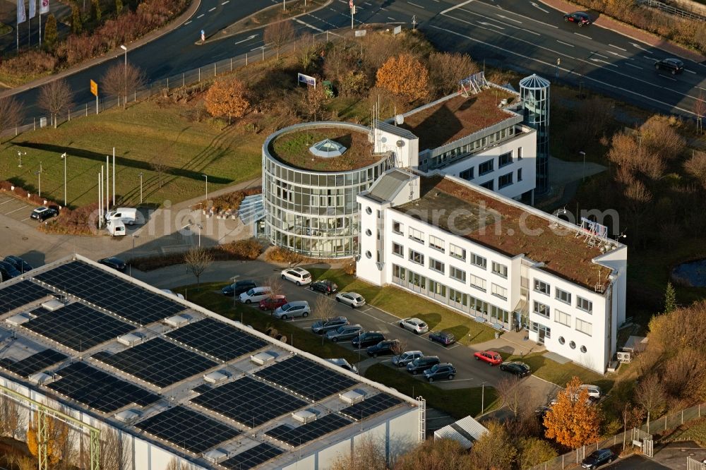 Unna from the bird's eye view: View of the building of the municipal utilities Unna in the state of North Rhine-Westphalia