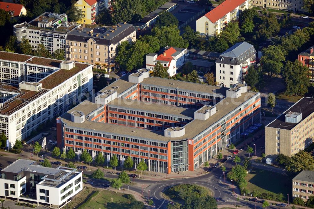 Teltow from above - Building of the Teltow Karree of the company Heynen Immobilien at Rheinstraße in Teltow in the state of Brandenburg