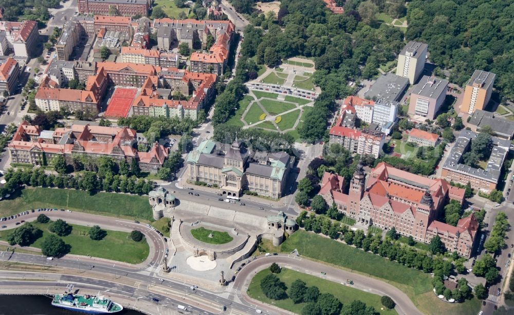 Szczecin from above - Building of the theater playhouse in Szczecin Stettin in West Pomerania, Poland