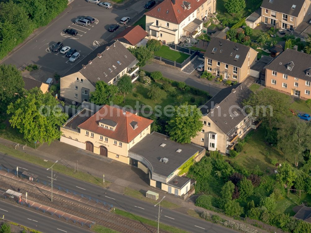 Aerial image Bochum - Building of the theater playhouse Theater Liberi on Essener Strasse in Bochum in the state North Rhine-Westphalia, Germany