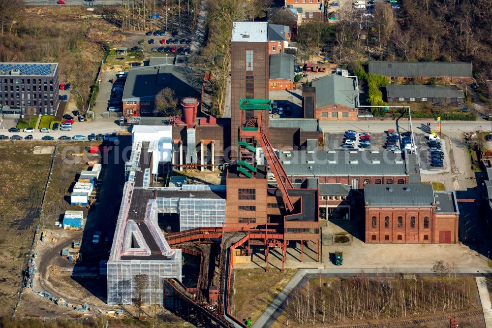 Essen from the bird's eye view: Building of the theater and arts center PACT Zollverein Performing Arts Choreographisches Zentrum NRW Tanzlandschaft Ruhr in Essen in the state North Rhine-Westphalia