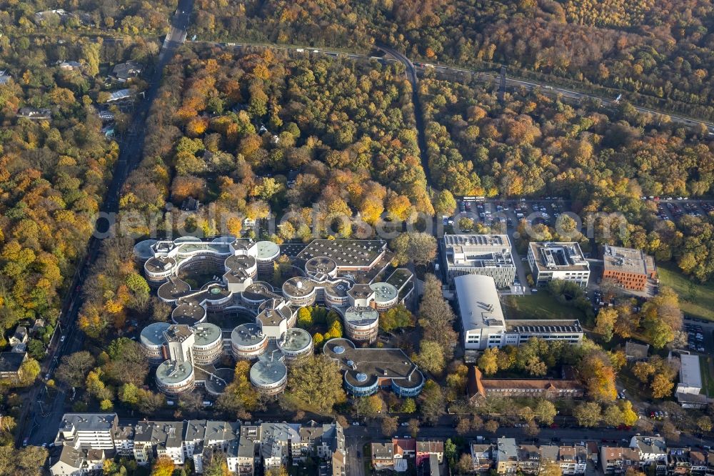 Aerial image Duisburg - Building of the University of Duisburg-Essen in autumn forest in the Ruhr area in North Rhine-Westphalia