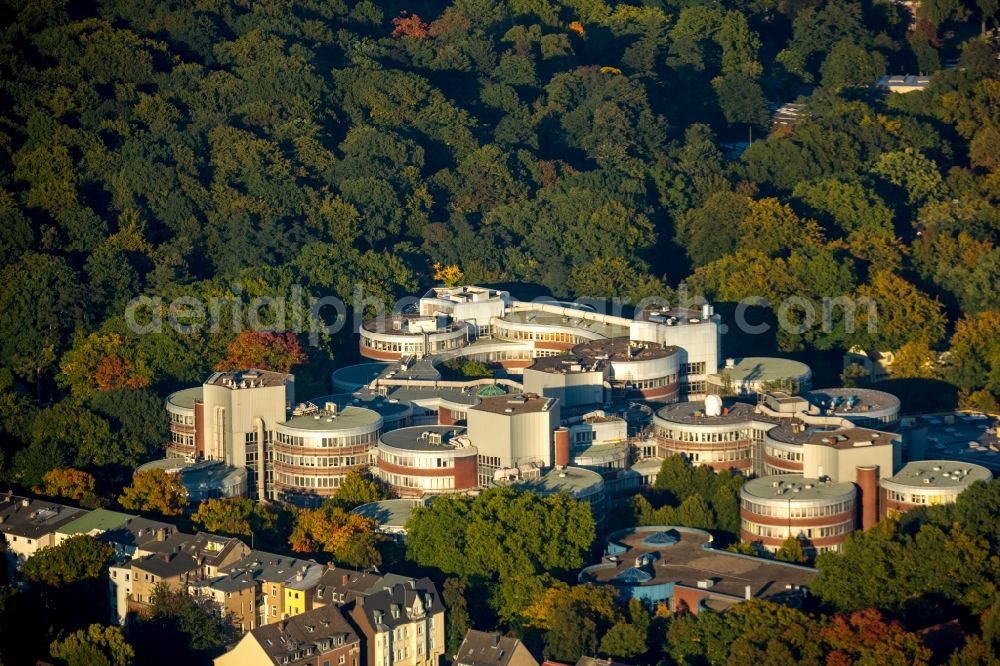 Duisburg from above - Building of the University of Duisburg-Essen in autumn forest in the Ruhr area in North Rhine-Westphalia