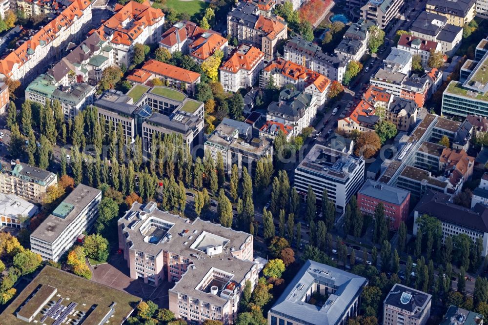 Aerial image München - Buildings of the University of LMU in the area of a??a??the junction Leopoldstrasse and Giselastrasse in the district Schwabing in Munich in the federal state of Bavaria, Germany