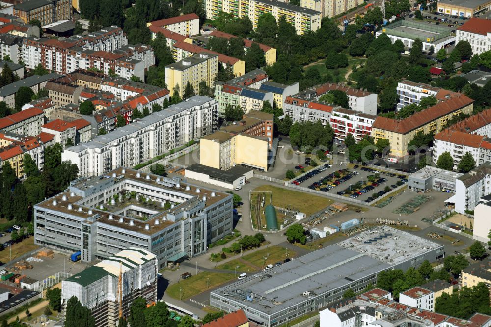 Berlin from above - Event and conference center Forum Treptow on Heidelberger Strasse in the district of Treptow in Berlin, Germany